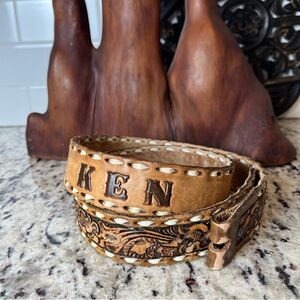 Vintage Tooled Leather “KEN” Belt